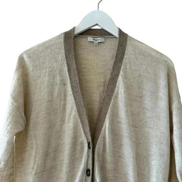 MADEWELL Colorblock Wool Linen Blend Cardigan  Sweater Cozy  Tan  Sz M #2272 - Picture 2 of 11